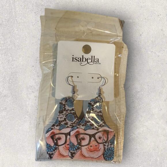 Isabella Pig in Glasses Earrings - Pink and Blue NWT - Picture 1 of 3